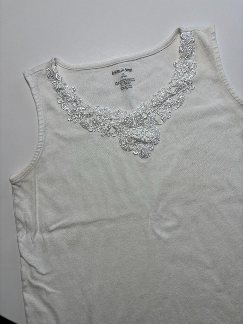 White Stag Cottage Coquette Floral Lace Embroidery Cotton Tank Top